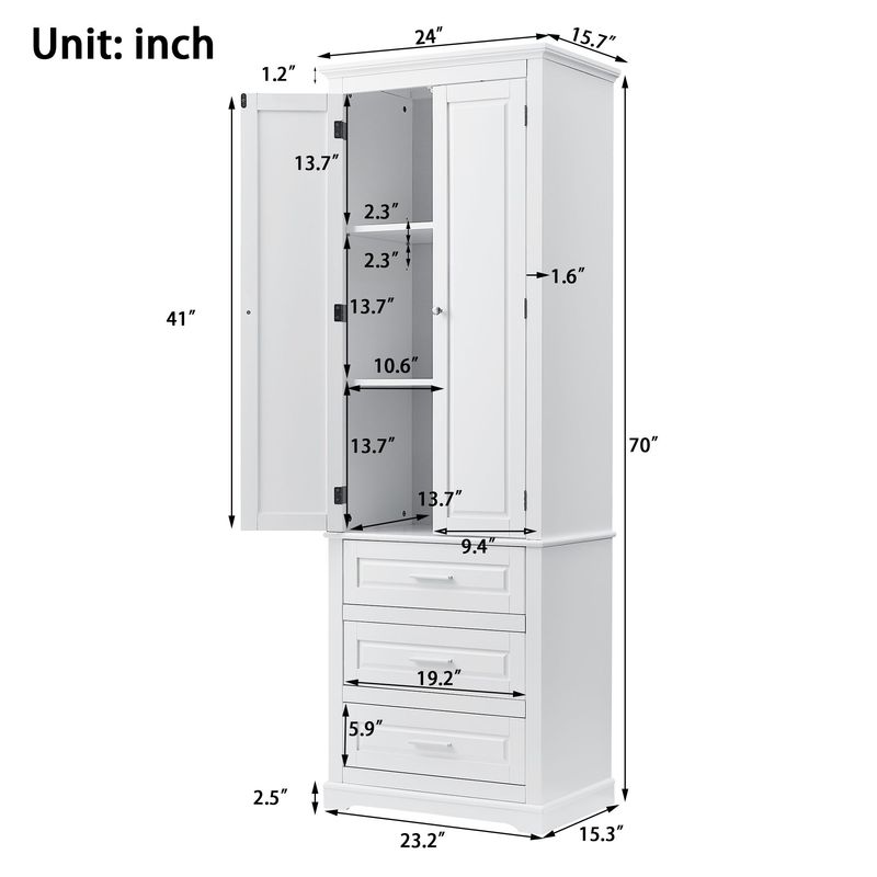 Tall Storage Cabinet With Three Drawers For Bathroom/Office_voghion.com