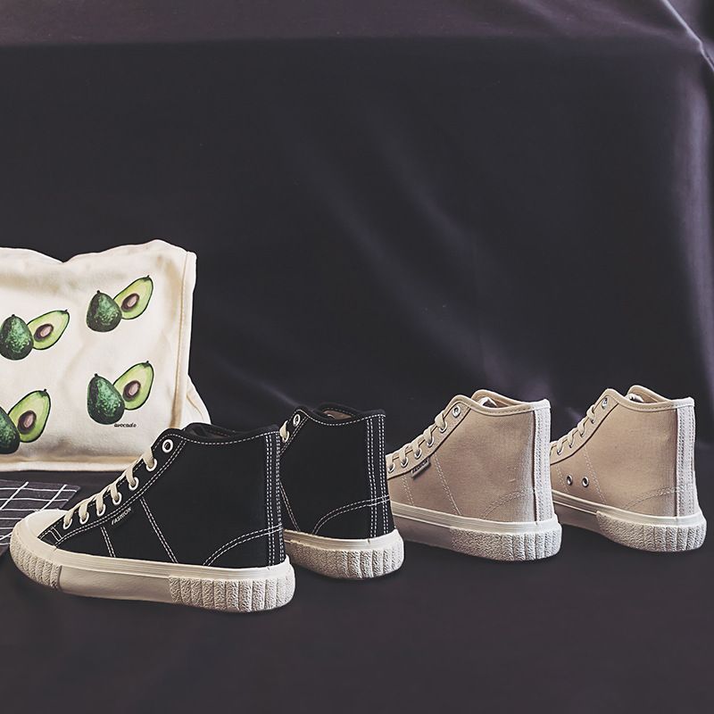 Zapatos de lona de caña alta para mujer, estilo Ulzzang Harajuku, estilo coreano, para otoño_voghion.com