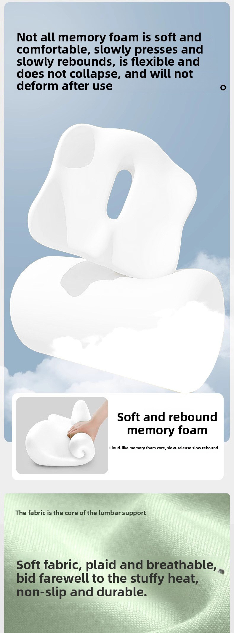 Car Soft Memory Foam Automobile Support Hollow Seat Cushion Slow Pressure Breathable Anti Slip Hip Pad_voghion.com
