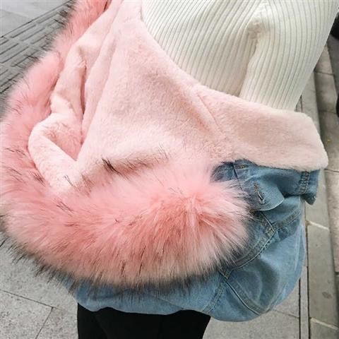 Abbigliamento da donna Giacca corta in cotone Inverno Nuovo stile Plus Giacca in velluto di cotone Giacca in denim larga Collo in pelliccia Giacca ispessita da donna_voghion.com