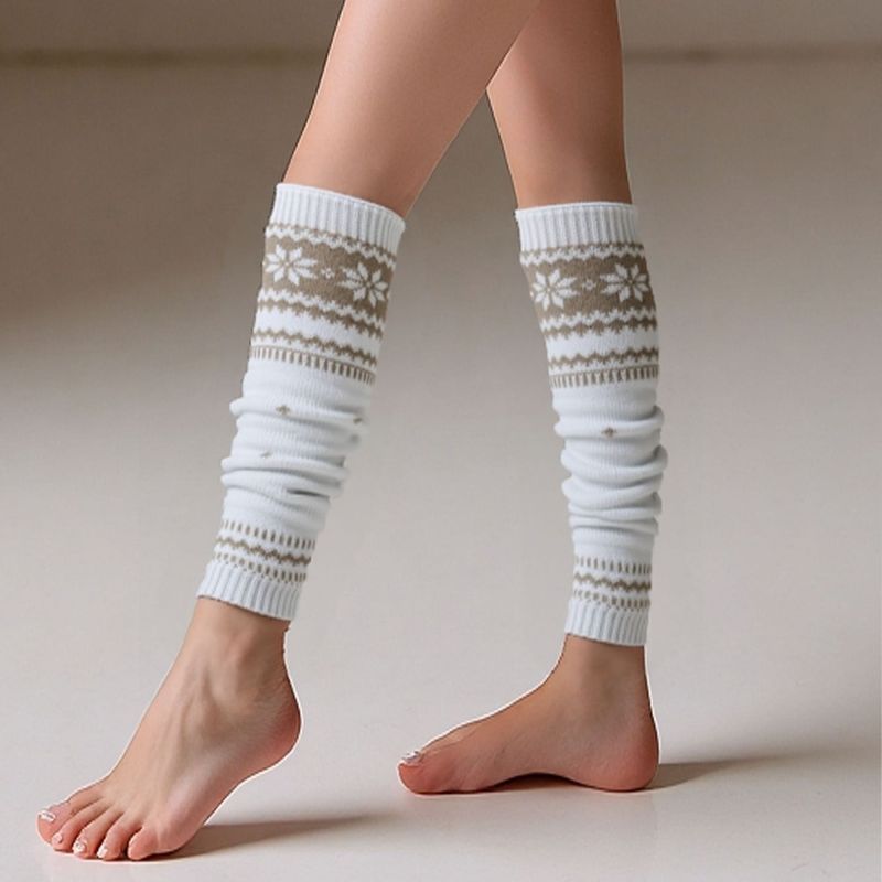 Voyage Autum Witer New Retro Fair Isle Sowflake Dot Kitted Thickeed Warm Leg Warmers With Sow Boots Slouch Socks For_voghion.com