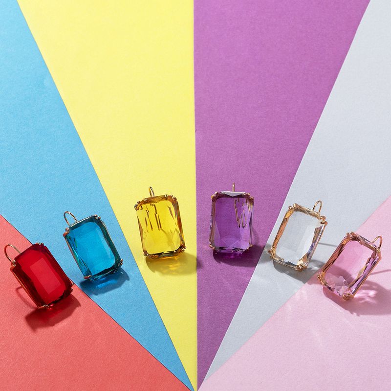 Orecchini grandi esagerati con ganci per orecchini in zircone cubico quadrato trasparente colorato_voghion.com