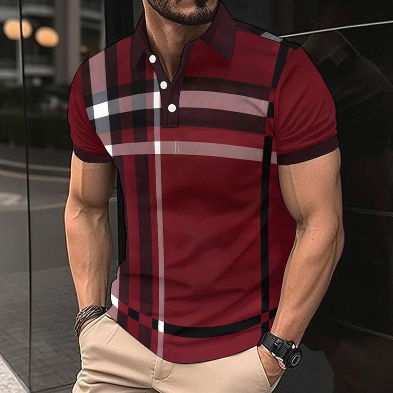 Neues trendiges 3D-Poloshirt mit Stehkragen und kurzen Ärmeln für Herren_voghion.com
