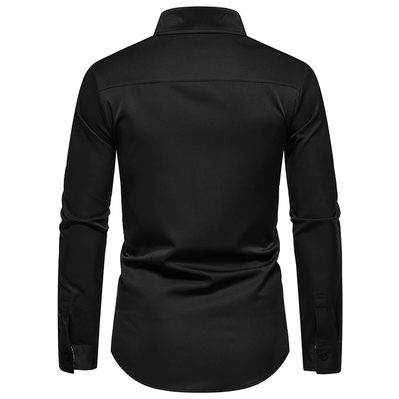 Abbigliamento da uomo Camicia da uomo a maniche lunghe color fiore di anacardi con colletto triangolare, camicia casual slim da uomo_voghion.com