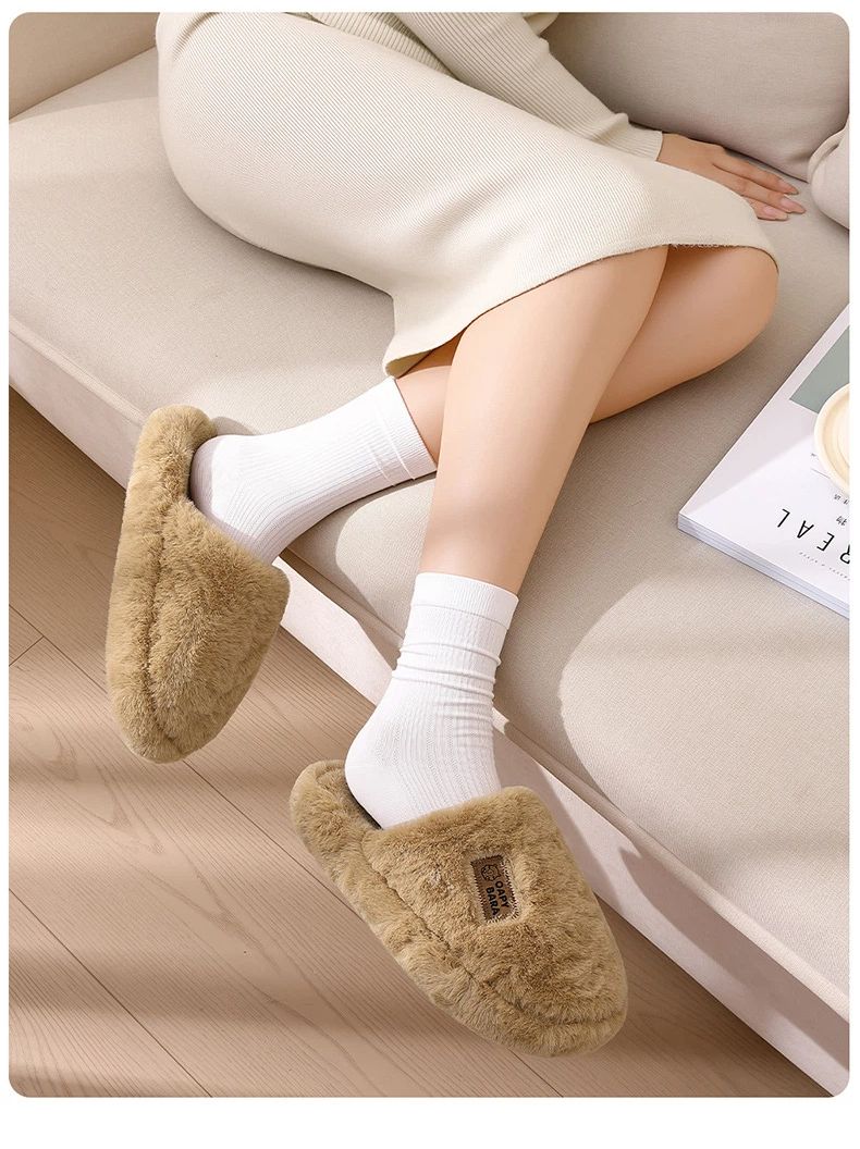 Hairy Cotton Slippers For Women, Autumn And Winter New Styles For Home Furnishings, Thick Soled Warm And Luxurious Slippers For Men_voghion.com