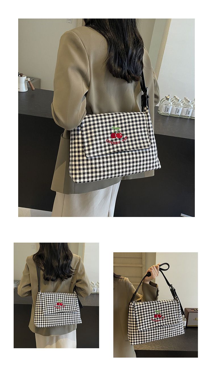 Canvas Tote Bag voor dames, grote capaciteit, geruite schoudertas, stijlvolle, veelzijdige casual werktas_voghion.com