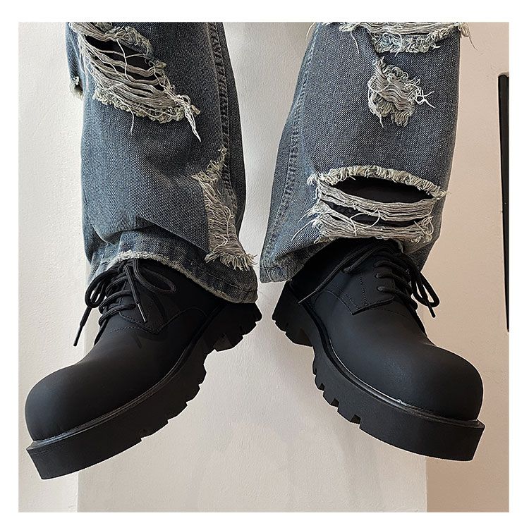 Charcoal Black Frosted And Matte Fancy Casual Derby Shoes_voghion.com
