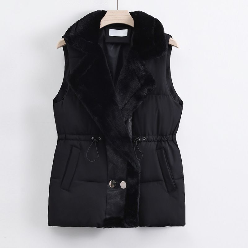 Gesteppte Damenweste mit Kunstpelzkragen – Lange Pufferjacke ohne Ärmel für Herbst und Frühling, warme Polyesterfüllung, vielseitige Unifarben_voghion.com