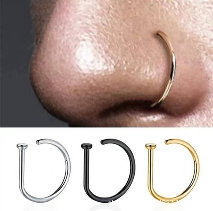 D-shaped nose ring stainless steel non piercing punk style plated k gold nose nail lip ring piercing jewelry with a sense of luxury niche_voghion.com