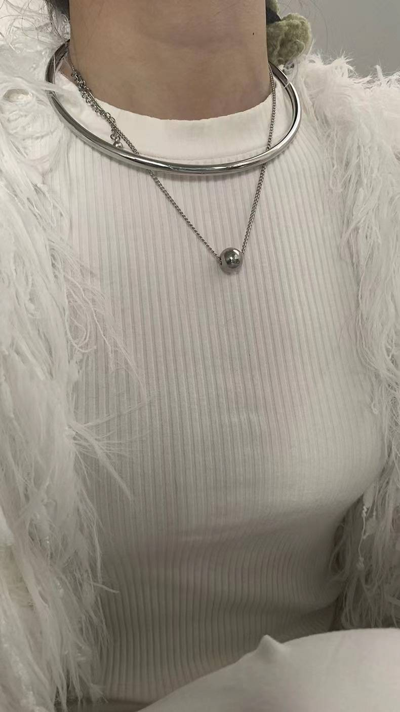 Small fashion simple design with a handsome texture of layered round ball necklace collar combination_voghion.com