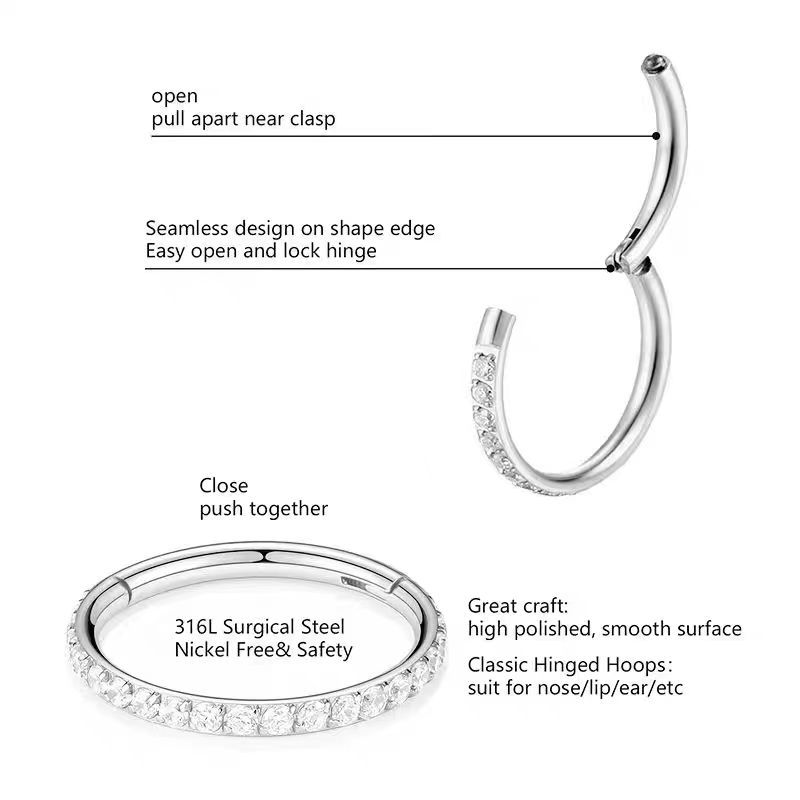 Anello da naso con micro intarsi in acciaio 316L, per uomo e donna, con perno multifunzionale e cerniera_voghion.com