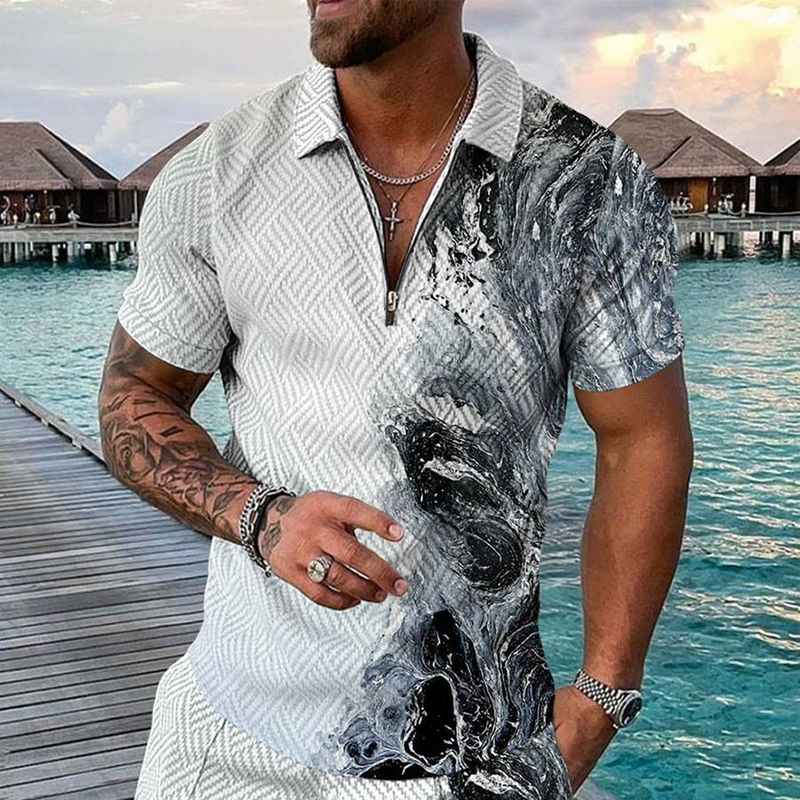 Neues Sommer-T-Shirt für Herren mit lässigem Revers, gewöhnliches, lässiges, einfarbiges 3D-gedrucktes Sommer-T-Shirt_voghion.com