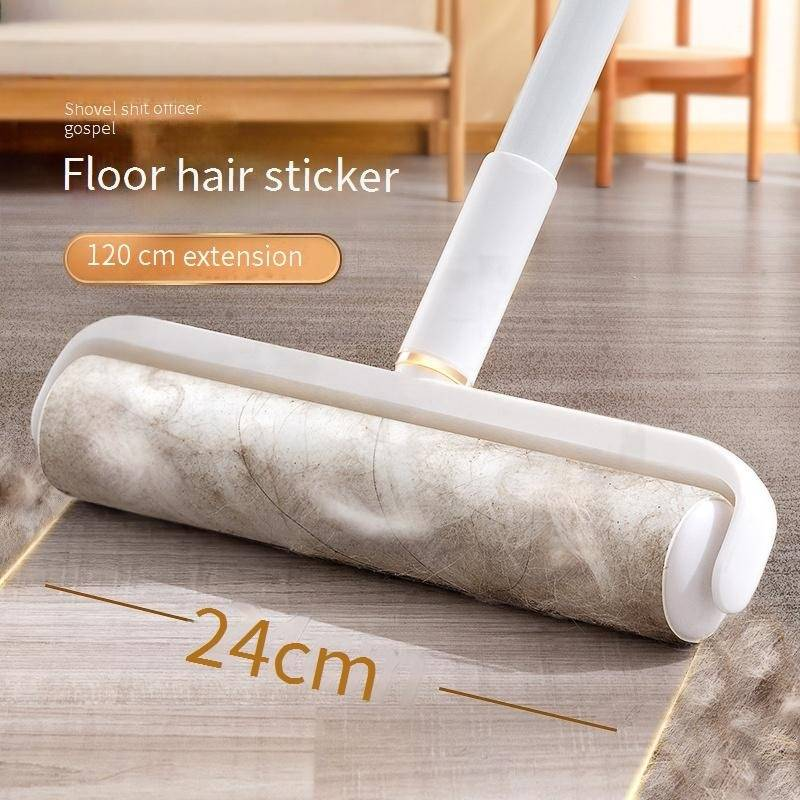 Lint Roller For Pet Hair & Dust - Long Handle Floor Sweeper With 60-Sheet Refills (Sticky Roller For Carpets/Furniture) - Reusable & Easy Tear Design_voghion.com