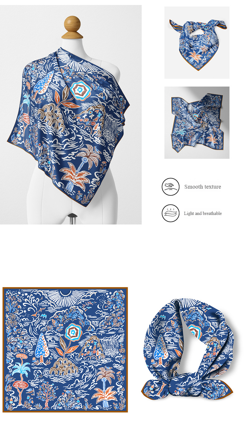 Silk Twill Scarf - Stylish Summer Print Shawl, Lightweight & Versatile For Women's Hair & Neck Accessory_voghion.com