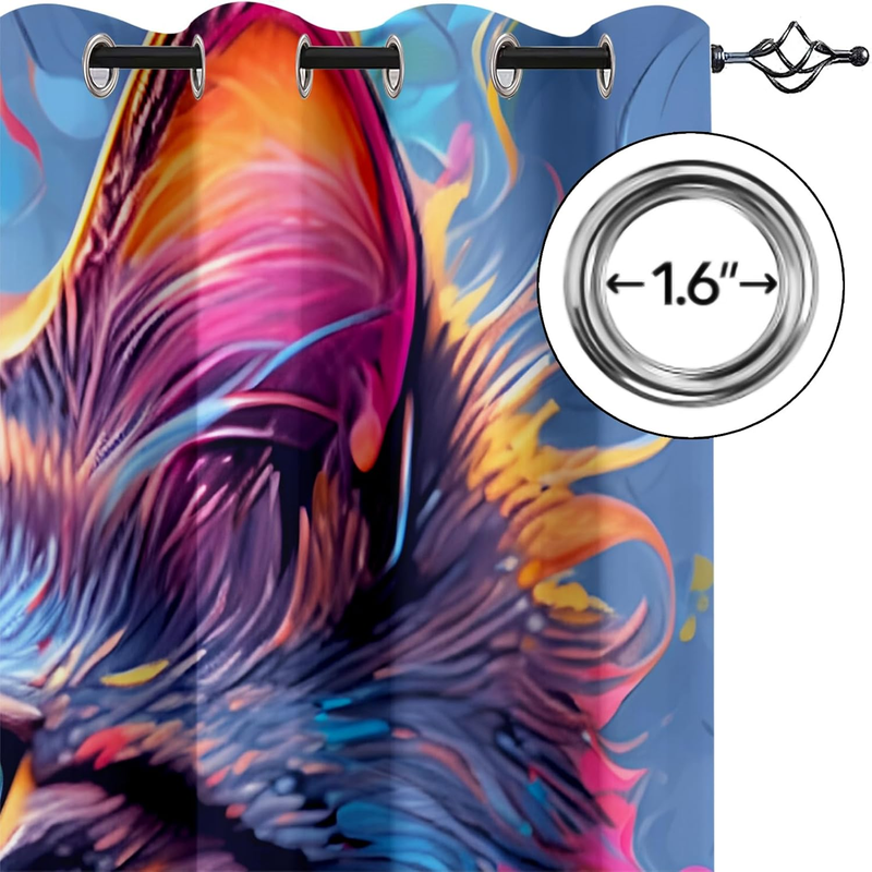 Colorful Cat Blackout Curtains Abstract Art Cat Portrait Patterned Curtains Thermal Insulated Blackout Curtains For Banquet Hall Theater Bedroom_voghion.com