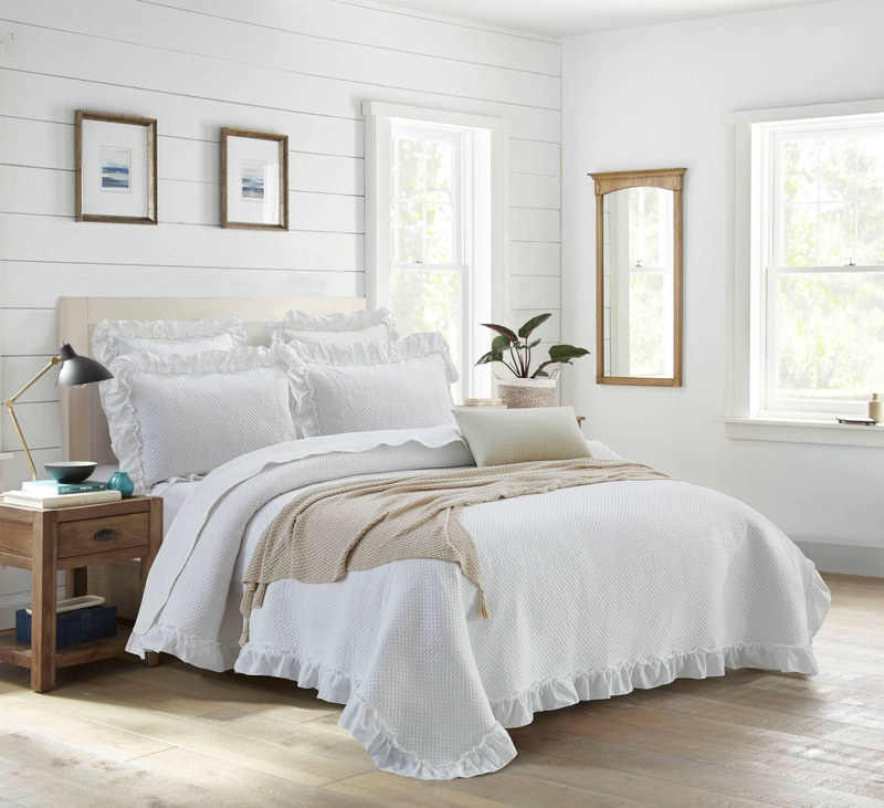 CG33 Washed Cotton Ruffled Bed Cover Set, Suitable For Bedrooms And Living Rooms (1* Bedspread +2* Pillowcase, No Duvet Core Or Pillow Core)_voghion.com