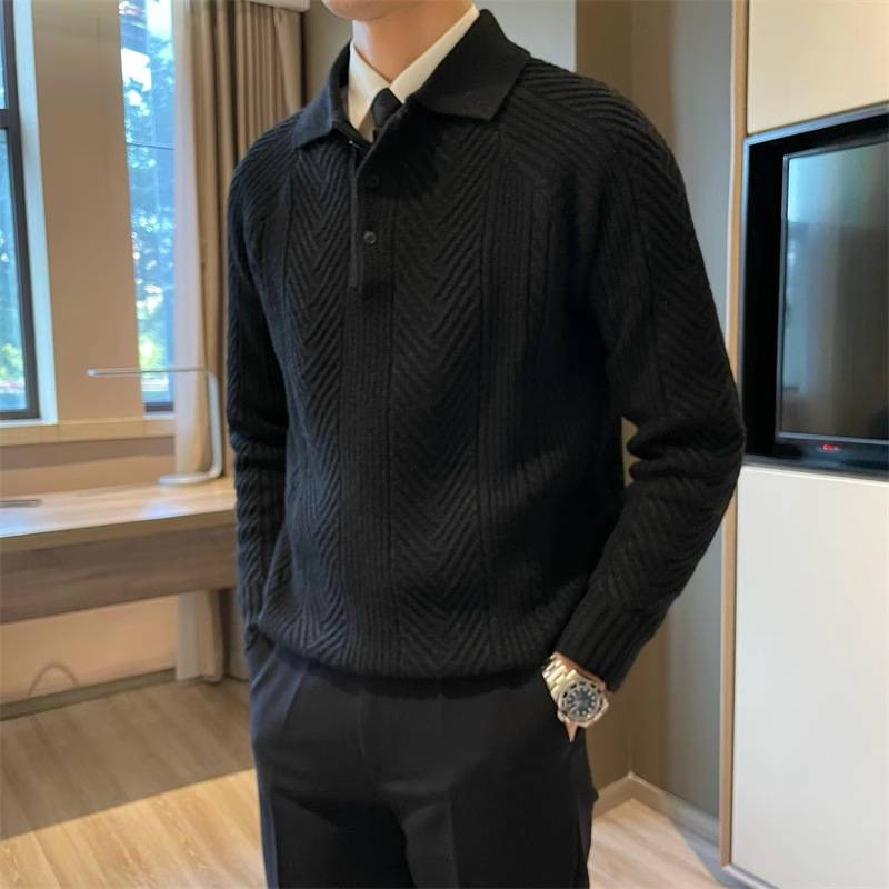 Sweter z dzianiny z klapami, męski, lekki, luksusowy, biznesowy, ciepły, duży rozmiar_voghion.com