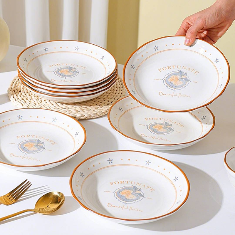 8-teiliges Geschirrset aus Keramik mit Blumenmotiv „Star Language“: 4,5-Zoll-Schüsseln, 7-Zoll-Teller, Essstäbchen und Löffel, minimalistischer Cottage-Kern für ein neues Zuhause_voghion.com