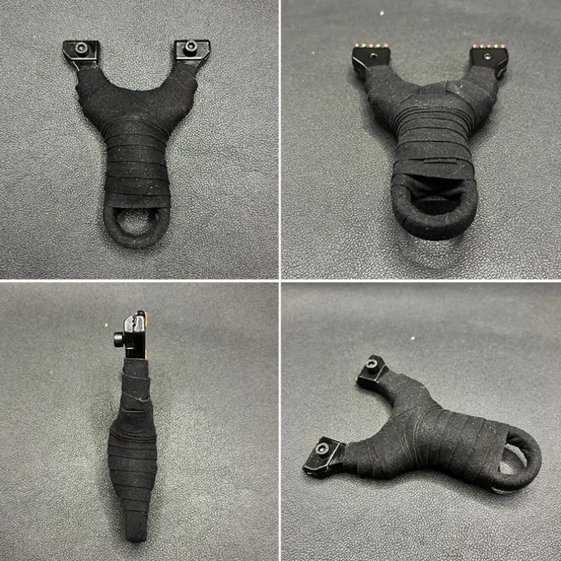 Compact Black Slingshot With Flat Rubber Band - Portable, Durable Aluminum Alloy, Ideal For Outdoor Activities, Includes One Rubber Band_voghion.com