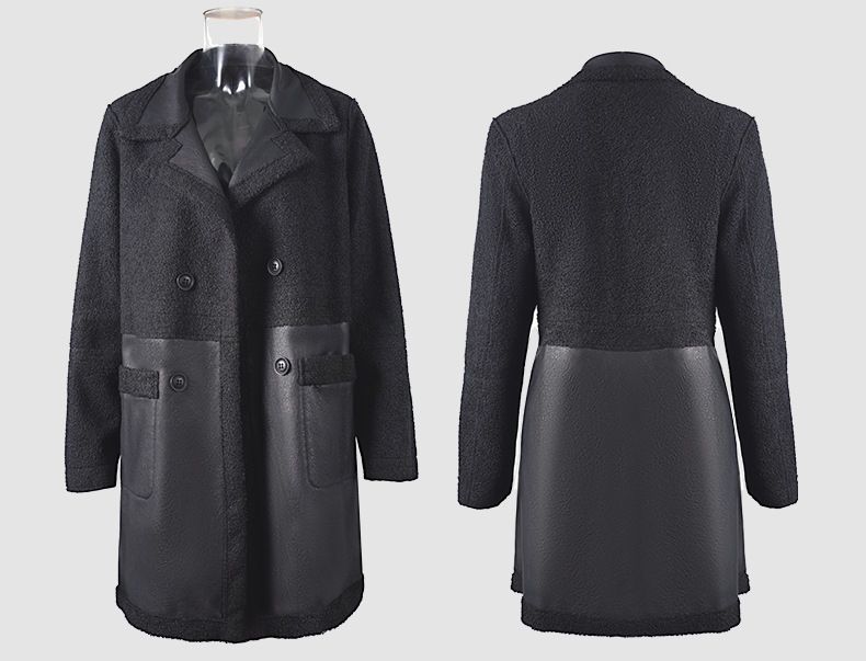 Giacca in pelle da donna di media lunghezza con patchwork, reversibile, foderata in pile, cappotto in pelle di pecora ispessita 2024_voghion.com