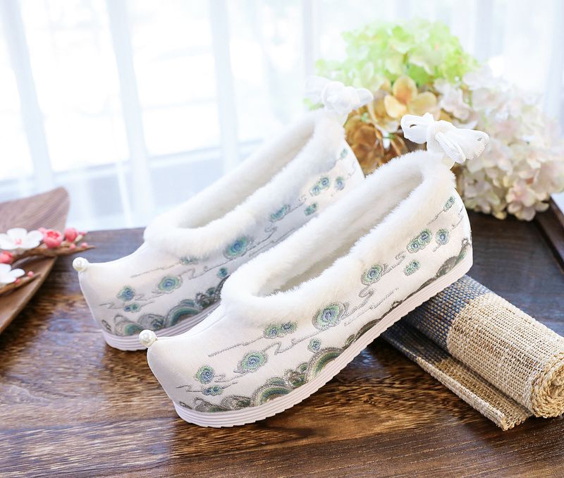 Schleife im Hanfu-Stil für Damen, bestickte, erhöhte Zehenpartie, antike Kostüm-Stoffschuhe, Studenten_voghion.com