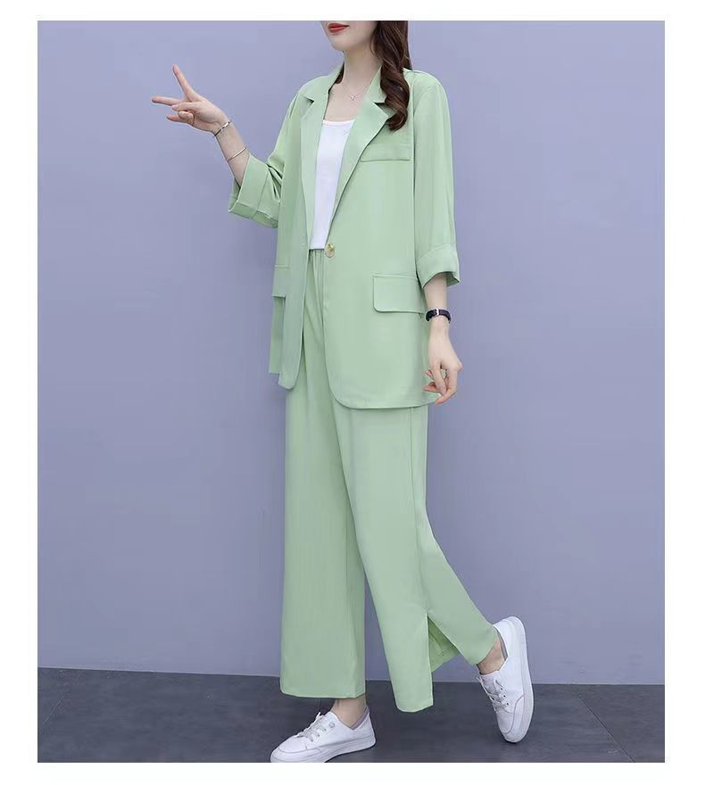Women's Clothing Large Size Spring And Summer New Fashionable Small Suit Thin Jacket Leisure Loose Slim Two Piece Suit_voghion.com