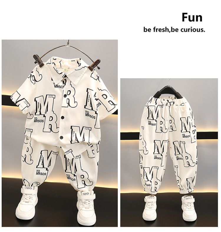 Ensemble pantalon et pantalon à lettres fines pour mère et enfant, nouvelle combinaison deux pièces à manches courtes pour garçons de petite et moyenne taille_voghion.com