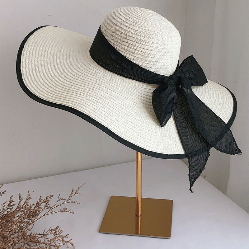 Sombrero de paja de verano de moda para mujer, sombrero de Panamá de ala ancha con lazo, sombrero plegable para exteriores para playa y sol_voghion.com