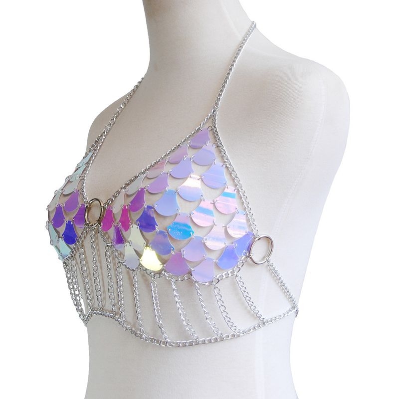 Set di catene per il corpo con paillettes esagerate - Gioielli per la vita metallici a squame di pesce per look audaci_voghion.com