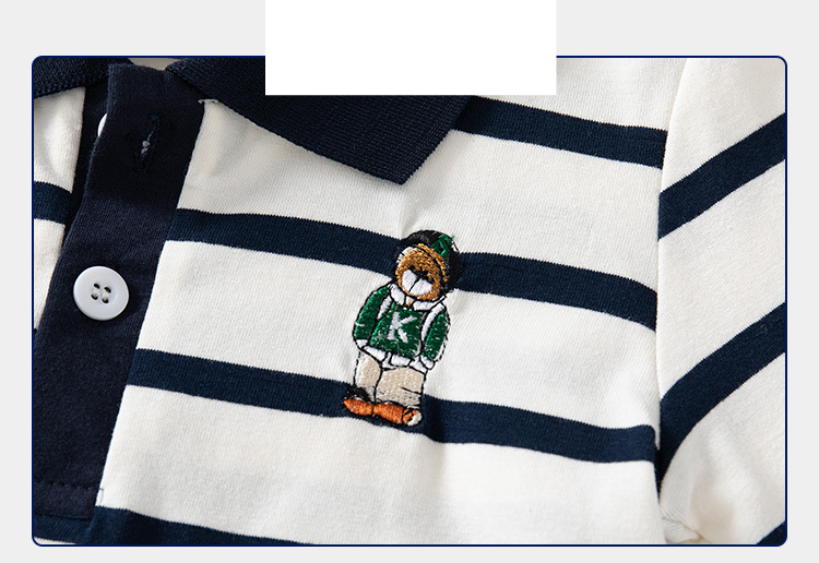 Hübsches schwarz-weiß gestreiftes Langarm-Poloshirt für Jungen, Frühlingsausflug, lässiges T-Shirt, Revers, langärmeliges Kinder-T-Shirt_voghion.com