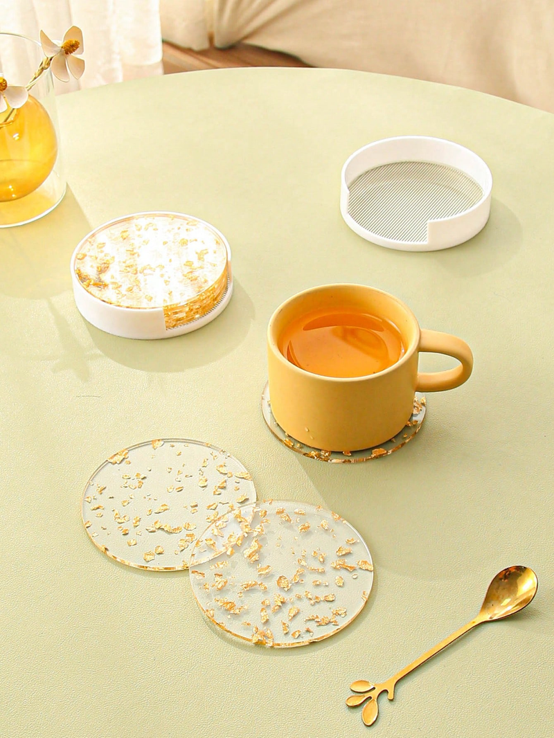 6 Untersetzer mit Goldfolien-Detail und eine Aufbewahrungsbox_voghion.com