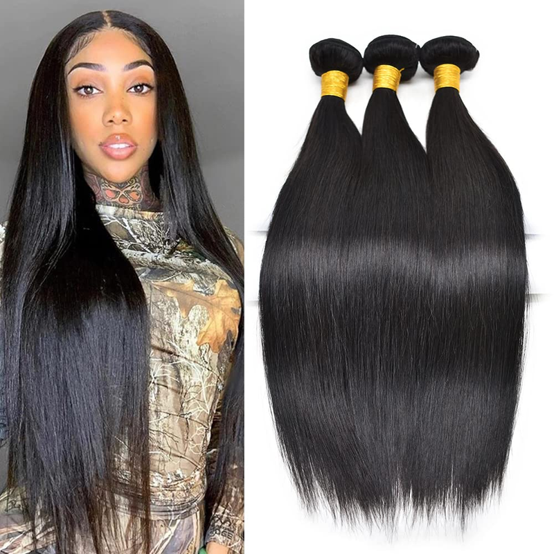 Fasci di capelli vergini brasiliani di grado 3PCS per le donne Fasci di capelli umani non trattati con doppia trama Colore naturale per capelli ondulati diritti delle donne_voghion.com