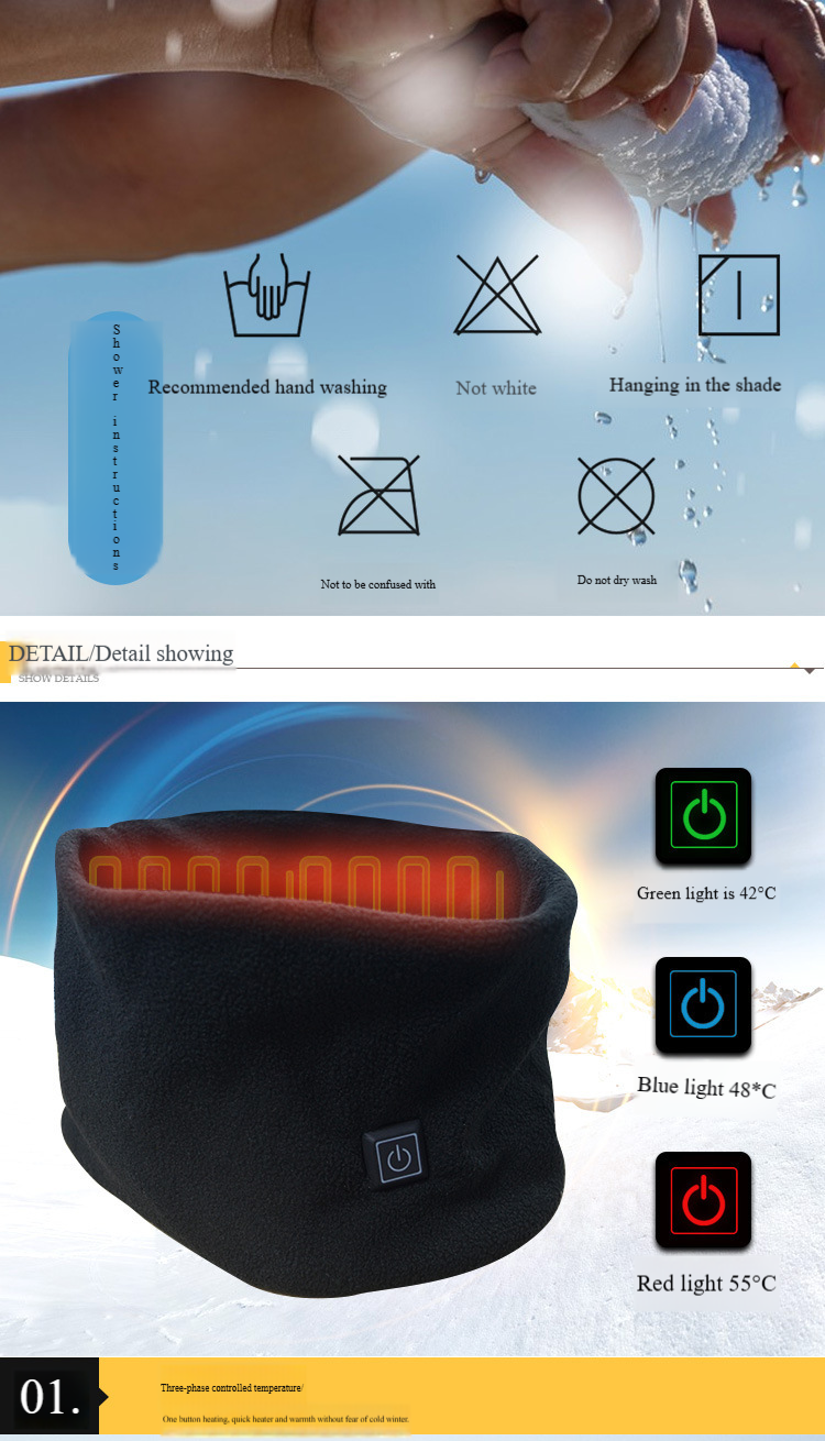 Winter smart charging heating scarf men and women USB plus electric heating warm neck cover outdoor cycling cold proof neck cover_voghion.com