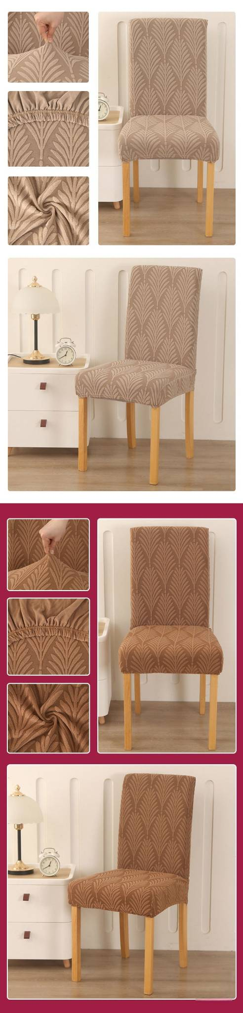 Premium Thick Pine Leaf Jacquard Chair Covers - Full Elastic Slipcovers For Home & Hotel Use (Set Of 4/6, Anti-Slip, Dustproof, Luxury Design)_voghion.com