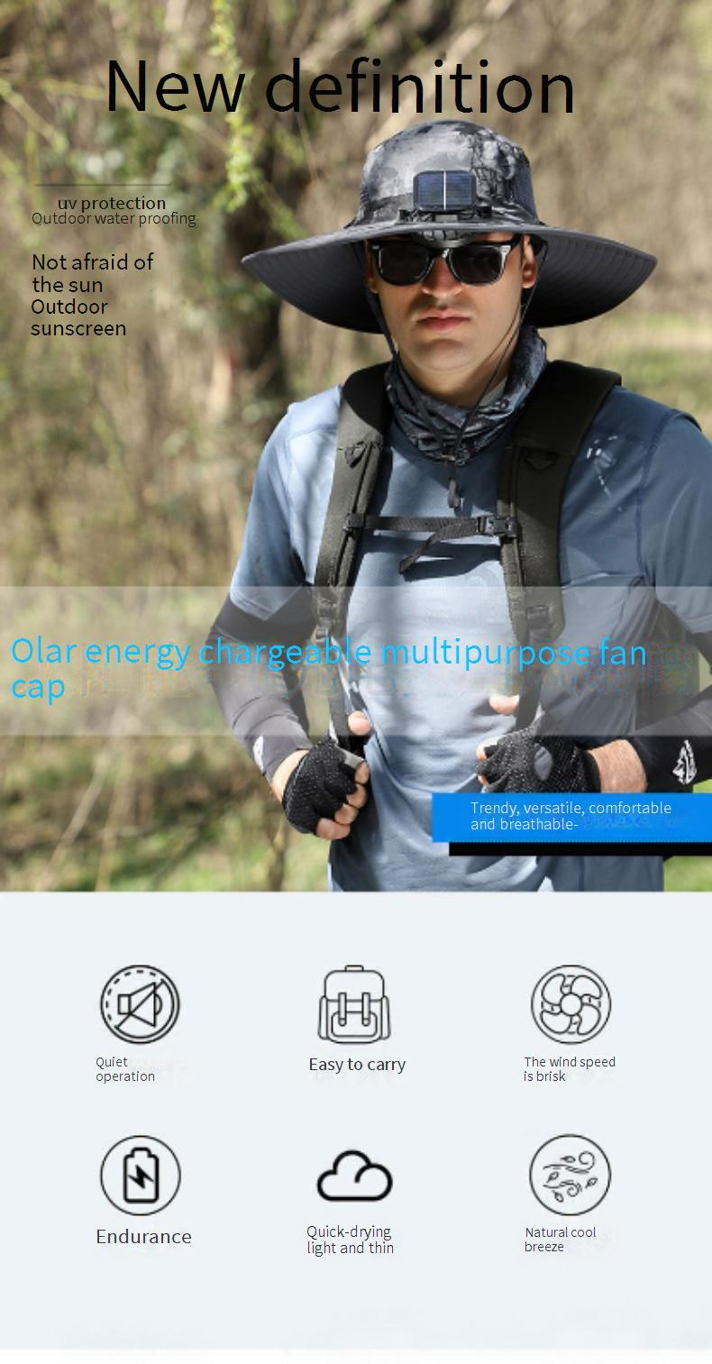 Solarbetriebener Unisex-Kühl-Eimerhut – Hochgeschwindigkeitsventilator und breite Krempe, LSF 50+ Sonnenschutz zum Wandern/Angeln_voghion.com