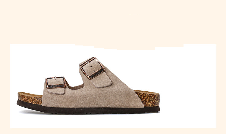 Echt leren kurk strandschoenen voor koppels, puur origineel koeienhuid, dikke zolen pantoffels_voghion.com