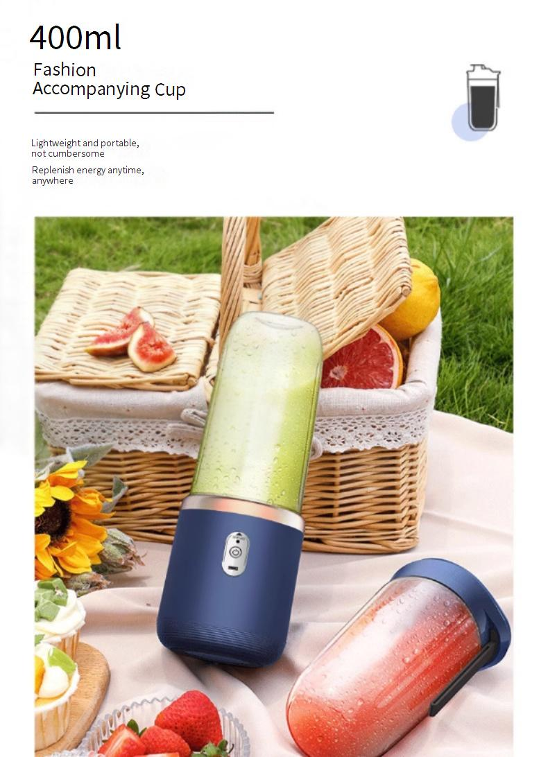 Portable Electric Juicer Cup - 6 Blades, 400ml, USB Rechargeable, BPA-Free, Compact Fruit Blender For Home, Office & Travel (Blue, Dual Cup Set)_voghion.com
