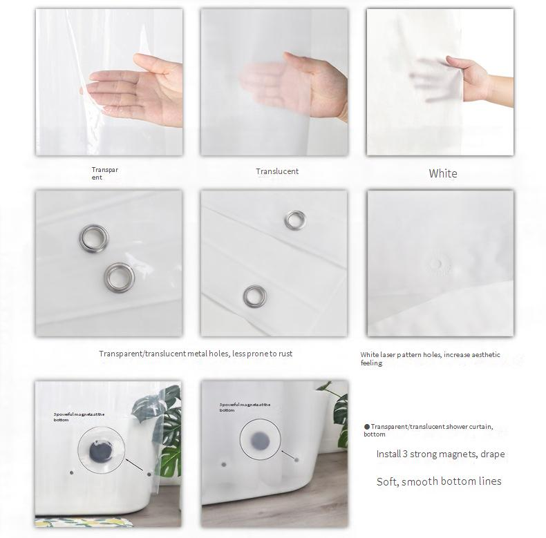 Rideau de douche PEVA – Cloison de salle de bain moderne et imperméable, design magnétique sans perçage, 180 x 180 cm, options transparentes/blanches/multicolores_voghion.com