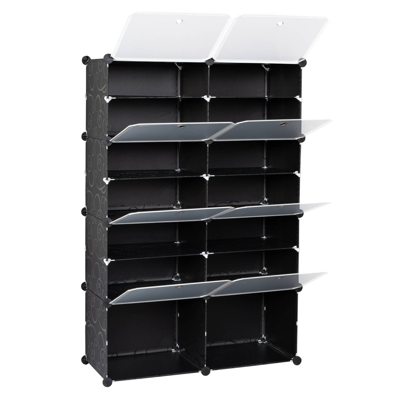 Étagère à chaussures portable à 7 niveaux, 28 paires, 14 compartiments, extensible, pour talons, bottes, pantoufles, noir_voghion.com