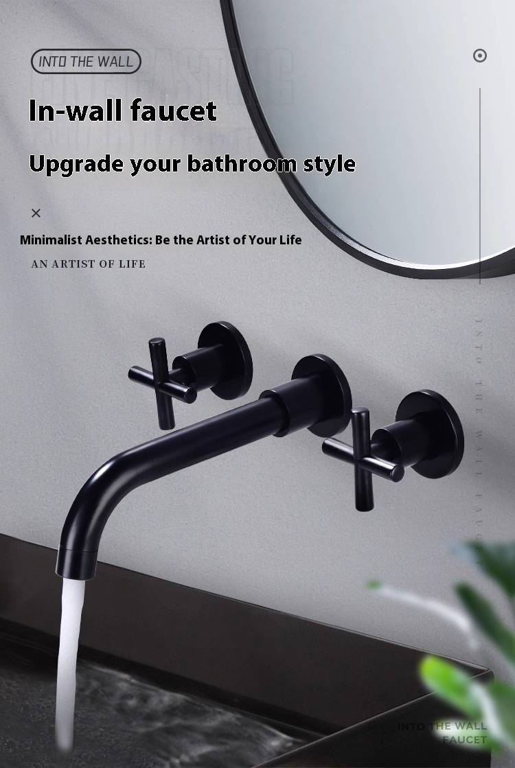 Wall-Mounted Basin Mixer Tap – Dual Handle 3-Hole Deck Mounted Bathroom Faucet (Brass Body, Ceramic Cartridge, 10MPa Pressure Spiral Handle Design)_voghion.com