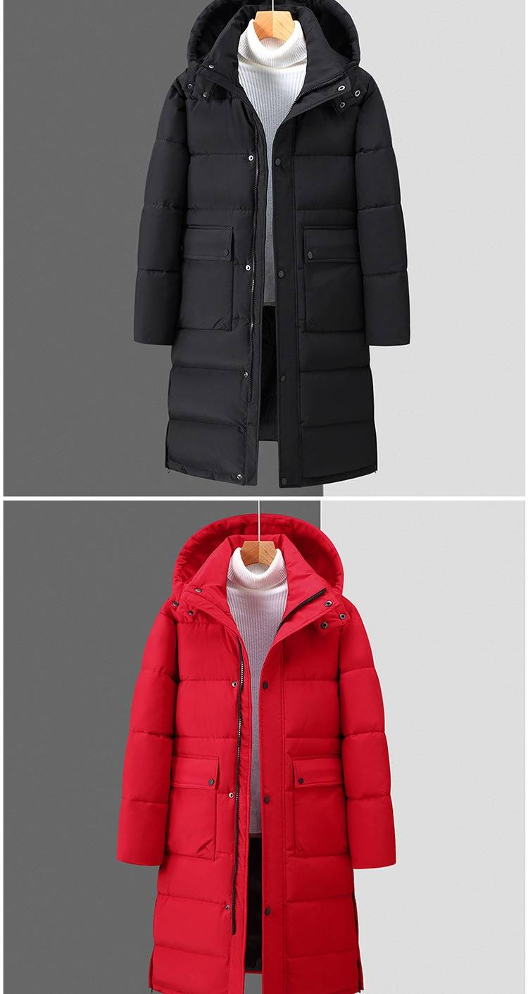 Herren Wintermantel Extralang – Knielang Dicke Baumwolle | Abnehmbare Kapuze | Rot/Schwarz | L-5XL | Unisex Paar Style_voghion.com