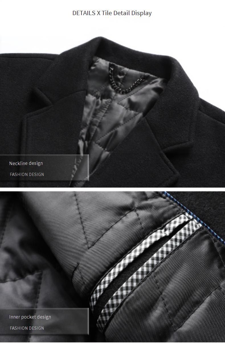 Men's Korean-Style Wool Blend Overcoat – Relaxed Fit Mid-Length Trench Coat With Notched Lapel & Side Pockets (S-4XL, Black/Navy)_voghion.com