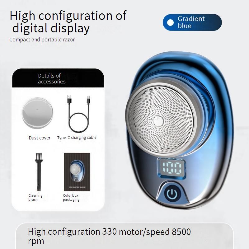 2202 Mini Electric Shaver For Men - 6-Blade Rotary Head, Waterproof, Portable Travel Razor With LED Display_voghion.com