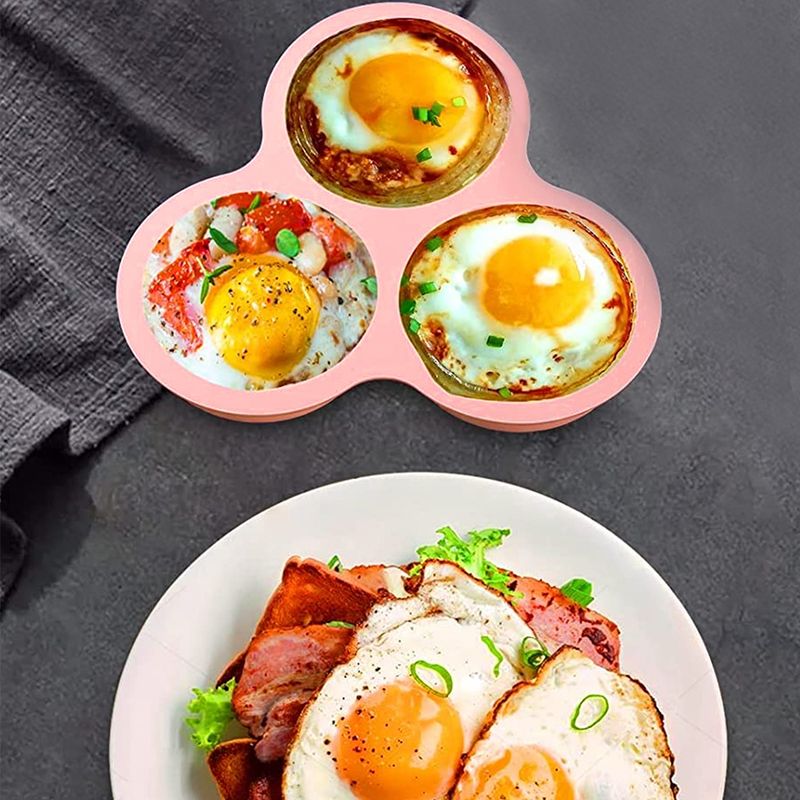 Silicone Egg Mold Air Fryer Egg Pan Reusable 3-Cavity Muffin Cake Baking Mould Kitchen Cooking Accessories_voghion.com