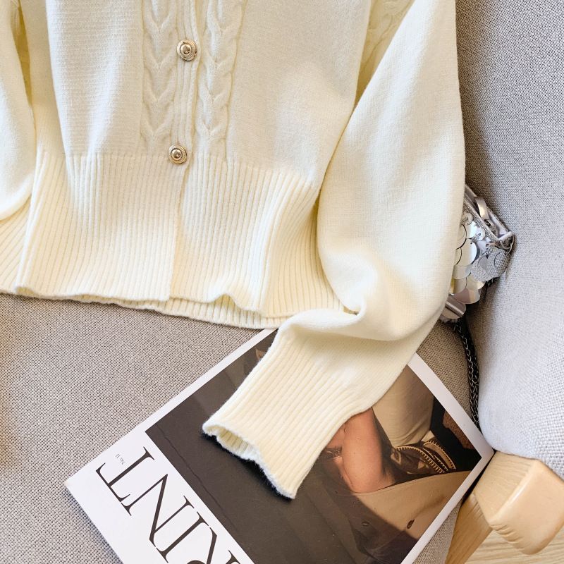 Eleganter Damen-Cardigan mit V-Ausschnitt und Stickereien, leichtes Strickoberteil für Damen, lässige Bürokleidung, Frühlings- und Herbstmode_voghion.com