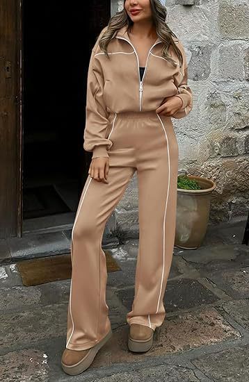 Completo da donna da ufficio a palestra, 2 pezzi: top da allenamento con cerniera completa e pantaloni affusolati (S-XXL, poliestere traspirante, 13 colori, casual da lavoro)_voghion.com
