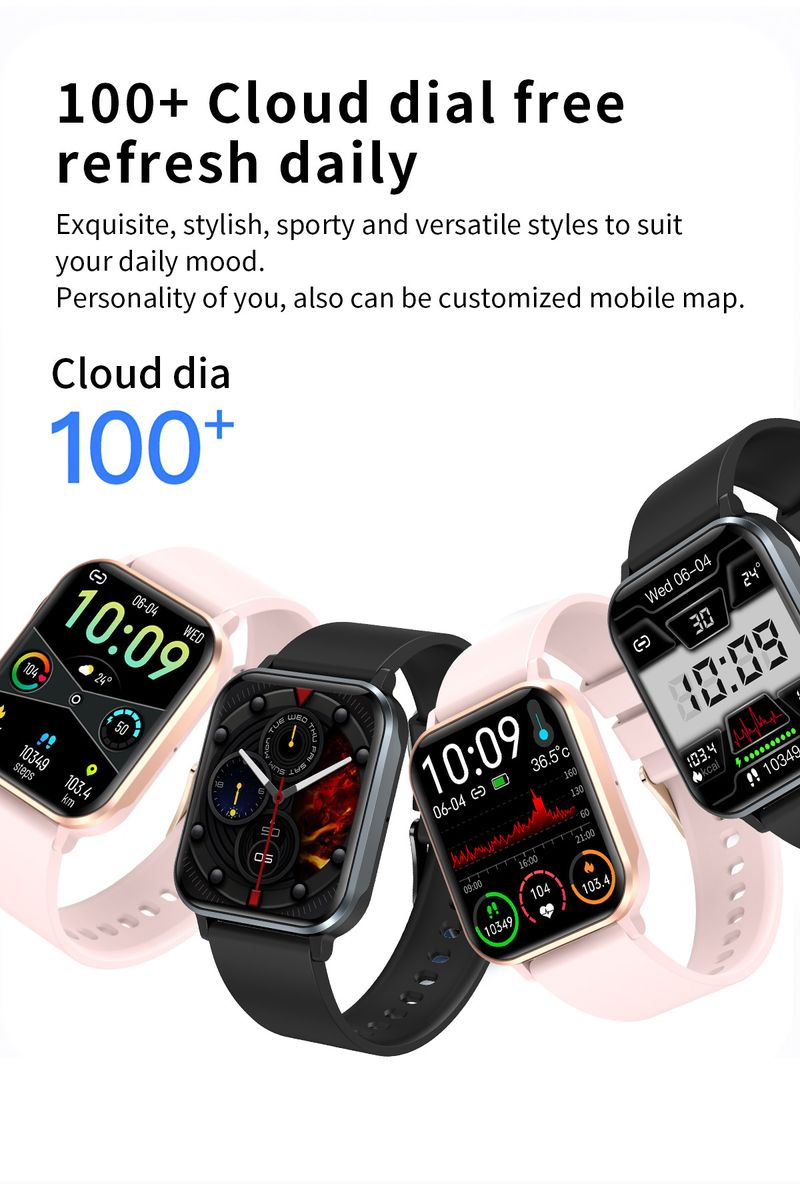 IP68 Su Geçirmez Spor Akıllı saat, Büyük Ekran, Bluetooth Çağrı Kalp Hızı Kan Basıncı Uyku İzleme_voghion.com