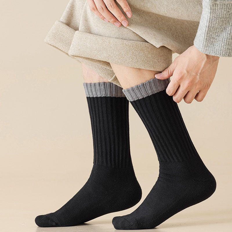 Nouvelles chaussettes d'automne et d'hiver pour hommes, chaussettes décontractées de couleur unie pour hommes, chaussettes en éponge, fond en serviette, chaussettes mi-tubes épaisses et polyvalentes_voghion.com