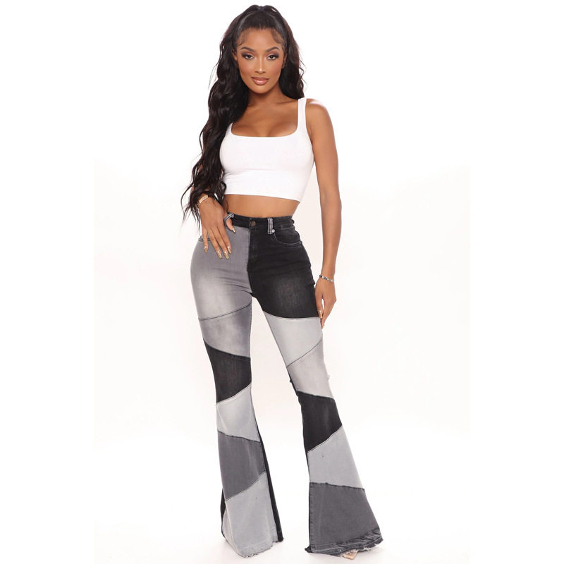 Jeans larges en denim pour femmes avec patchwork à la mode_voghion.com