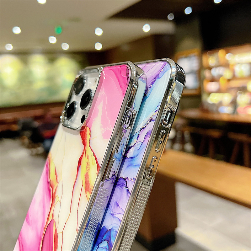 For IPhone 14 Pro Max Luxury Gradient Marble Plating Phone Case For IPhone 14 13 Pro Max Shockproof Lens Protection Soft Cover_voghion.com